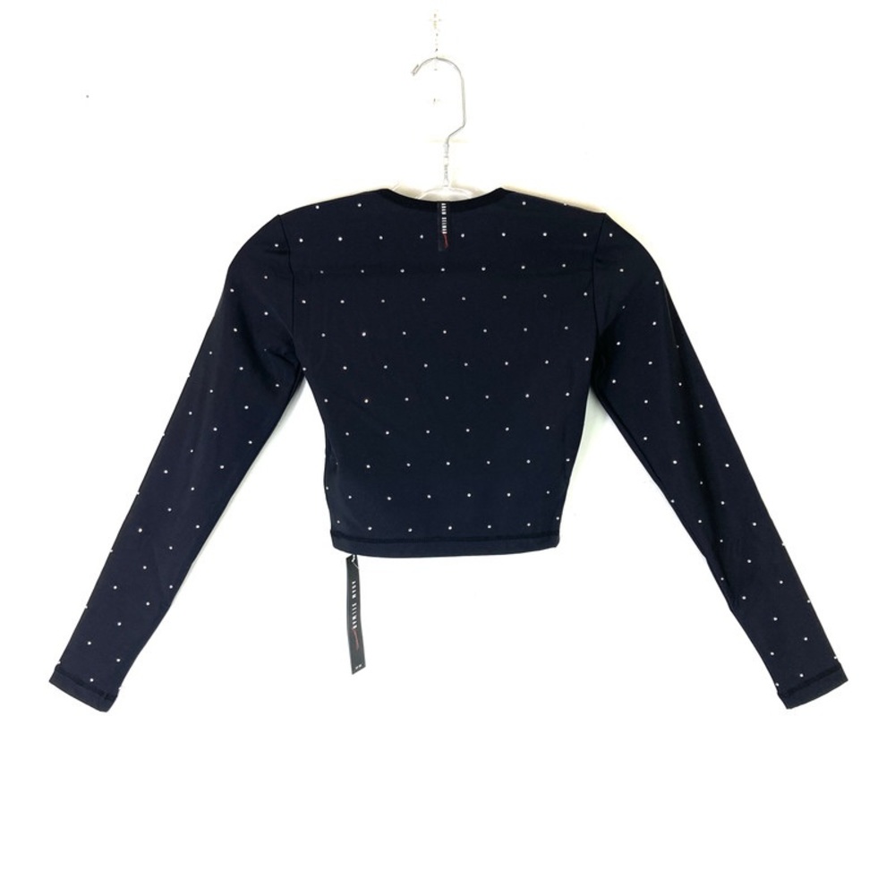 Brand New Adam Selman Sport Black Rhinestone Long Sleeve Crop Top